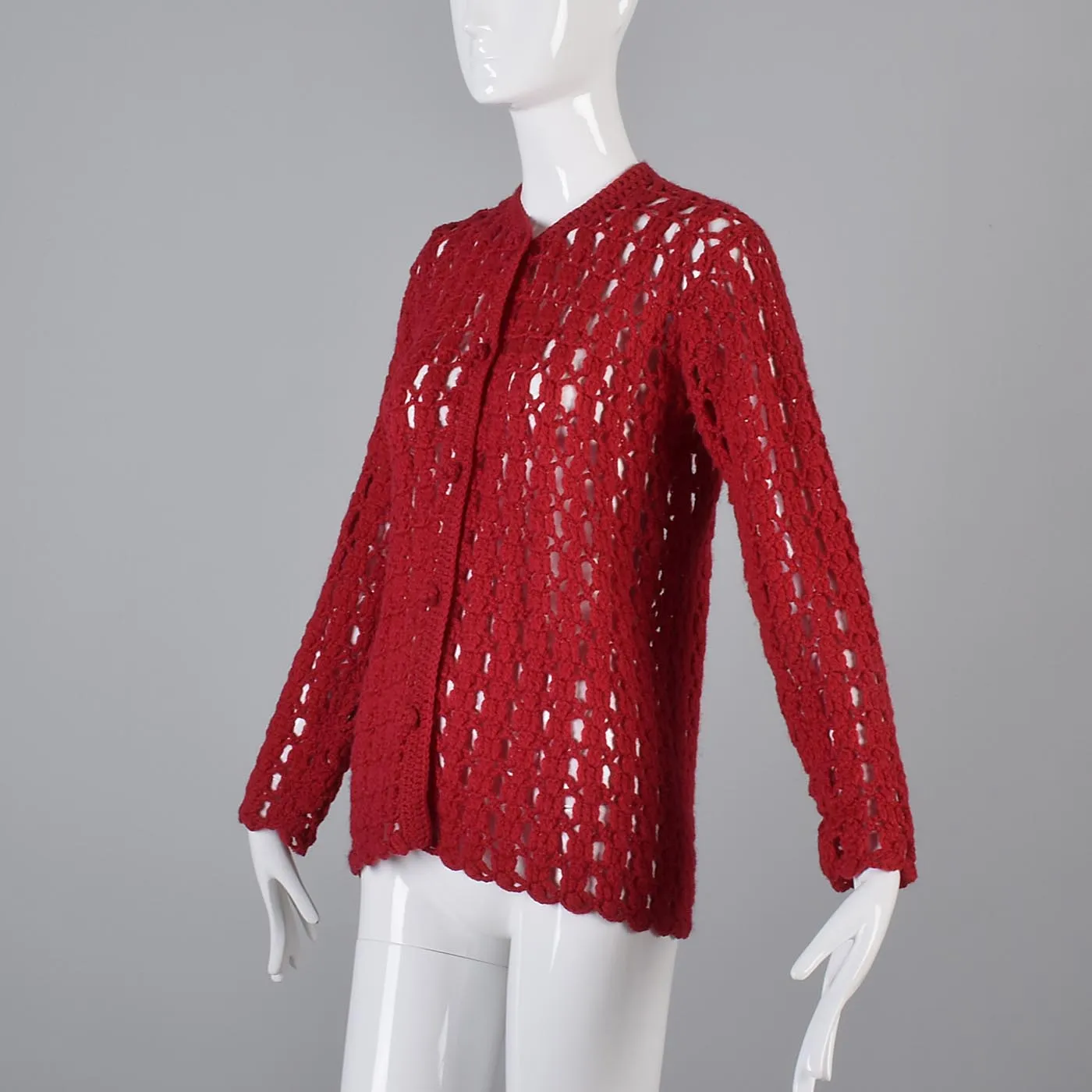 1950s Vibrant Red Open Crochet Cardigan