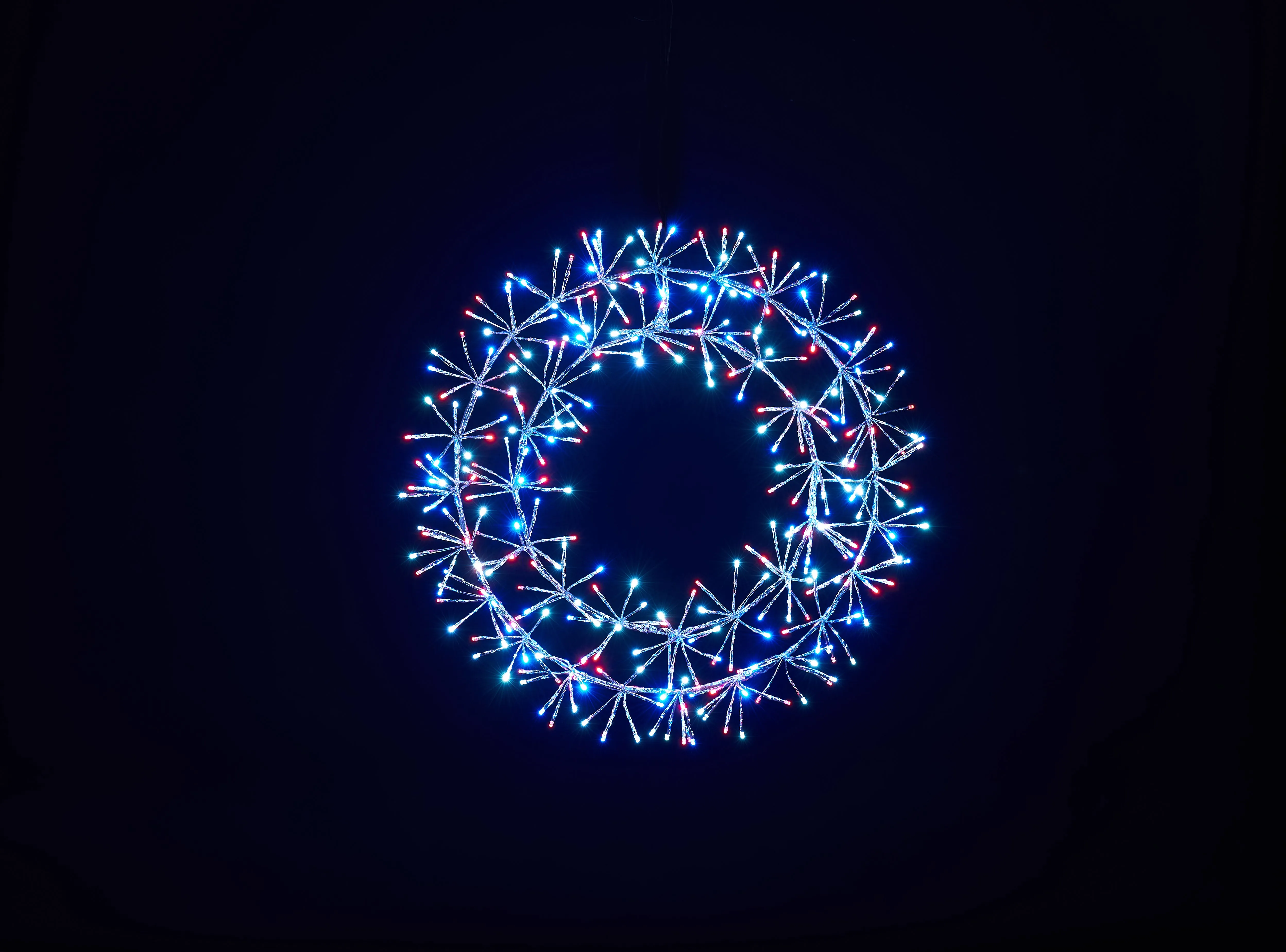 2' Red, Pure White and Blue Micro LED Wreath with Silver Frame