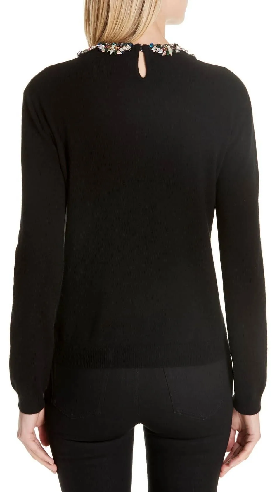 Black Embellished Butterfly Neck Sweater