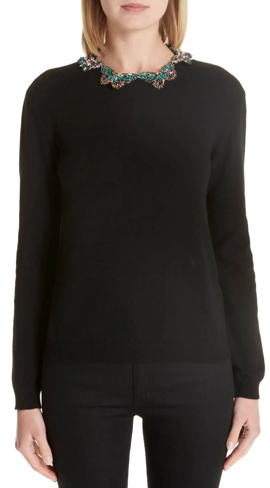 Black Embellished Butterfly Neck Sweater