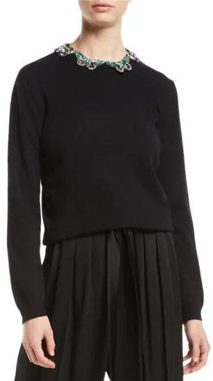 Black Embellished Butterfly Neck Sweater