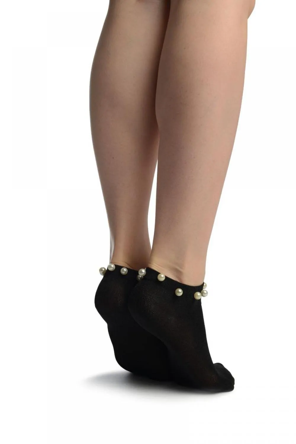Black With Black Lurex & Pearls Footsies Socks