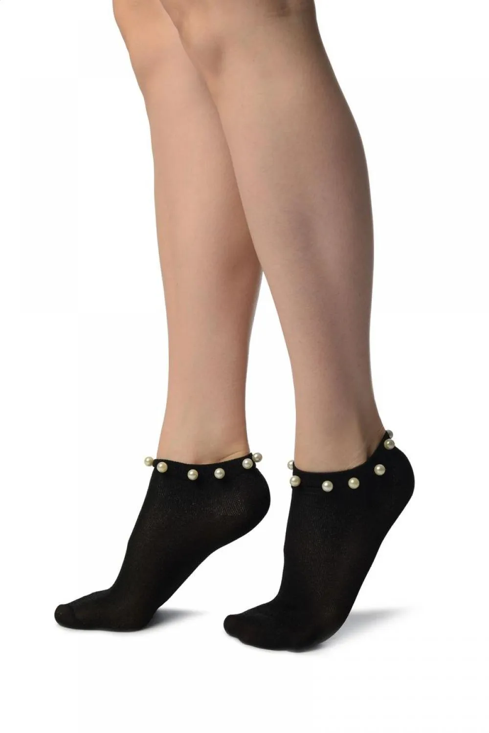Black With Black Lurex & Pearls Footsies Socks