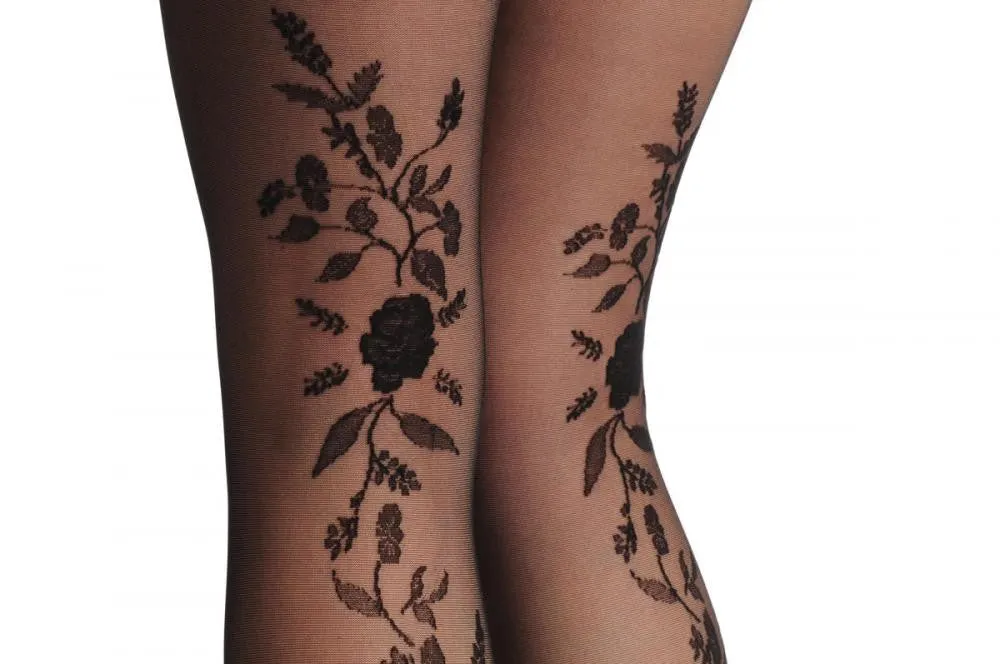 Black With Black Roses At The Back & Lace Silicon Garter