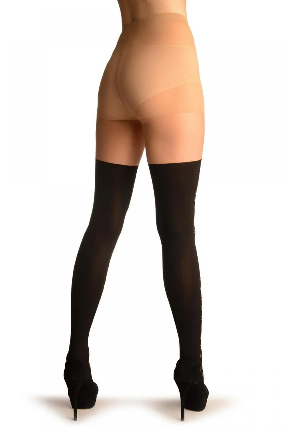 Black With Faux Lace Up Stockings