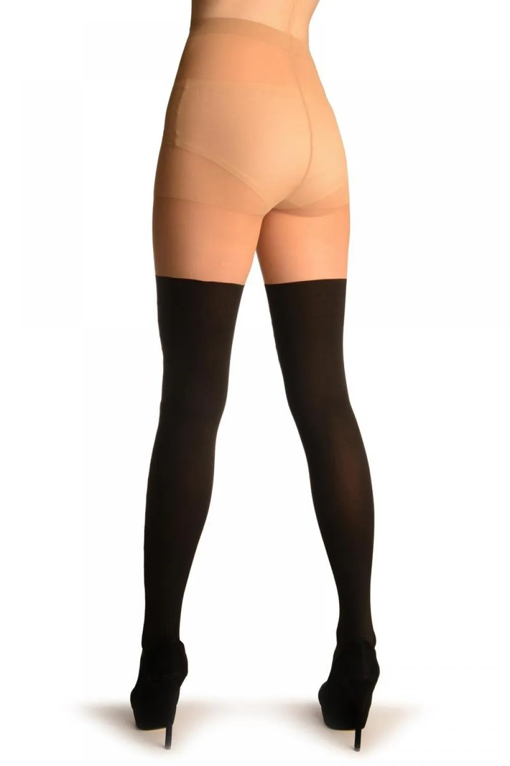 Black With Faux Lace Up Stockings
