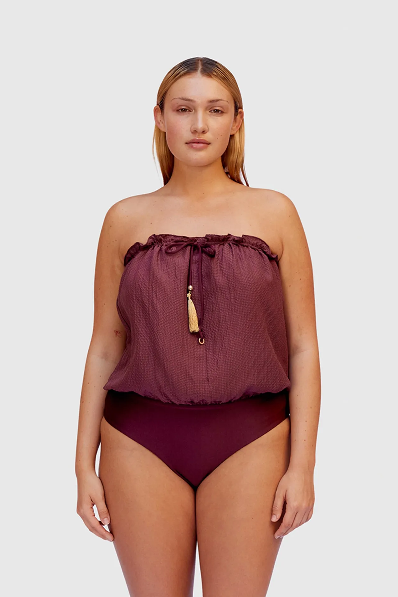 Bordeaux Bandeau Silk Swimsuit