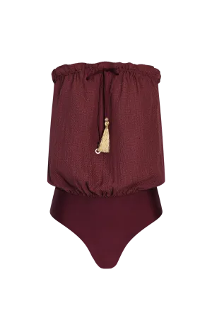 Bordeaux Bandeau Silk Swimsuit