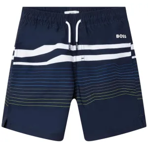Boys Blue Striped Swimming Shorts