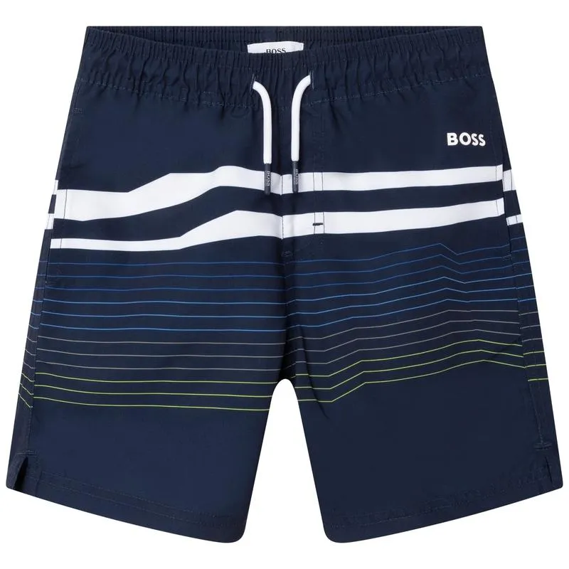 Boys Blue Striped Swimming Shorts