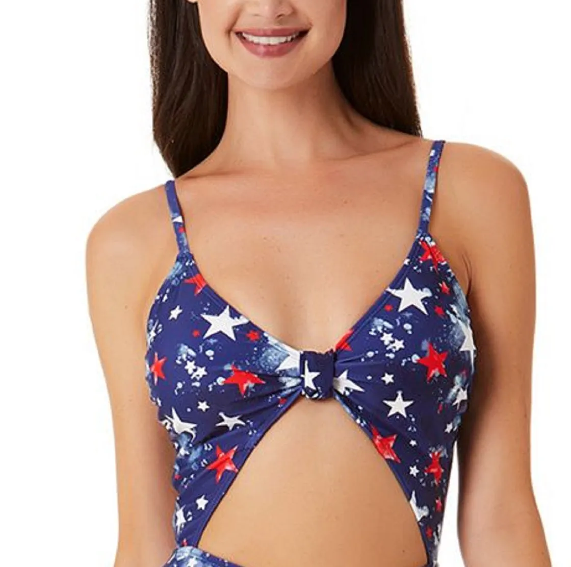 California Waves Junior's Splatter Star Knotted Front Cut Out One Piece Swimsuit Blue