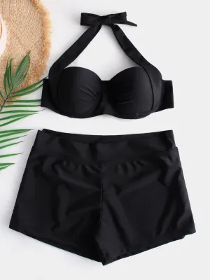 Custom Halter Backless Self-Tie Sleeveless Bikini Set