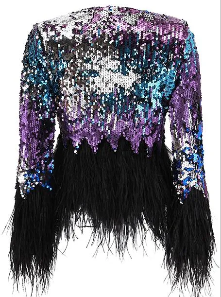Feather-Trimmed Sequin-Embellished Jacket