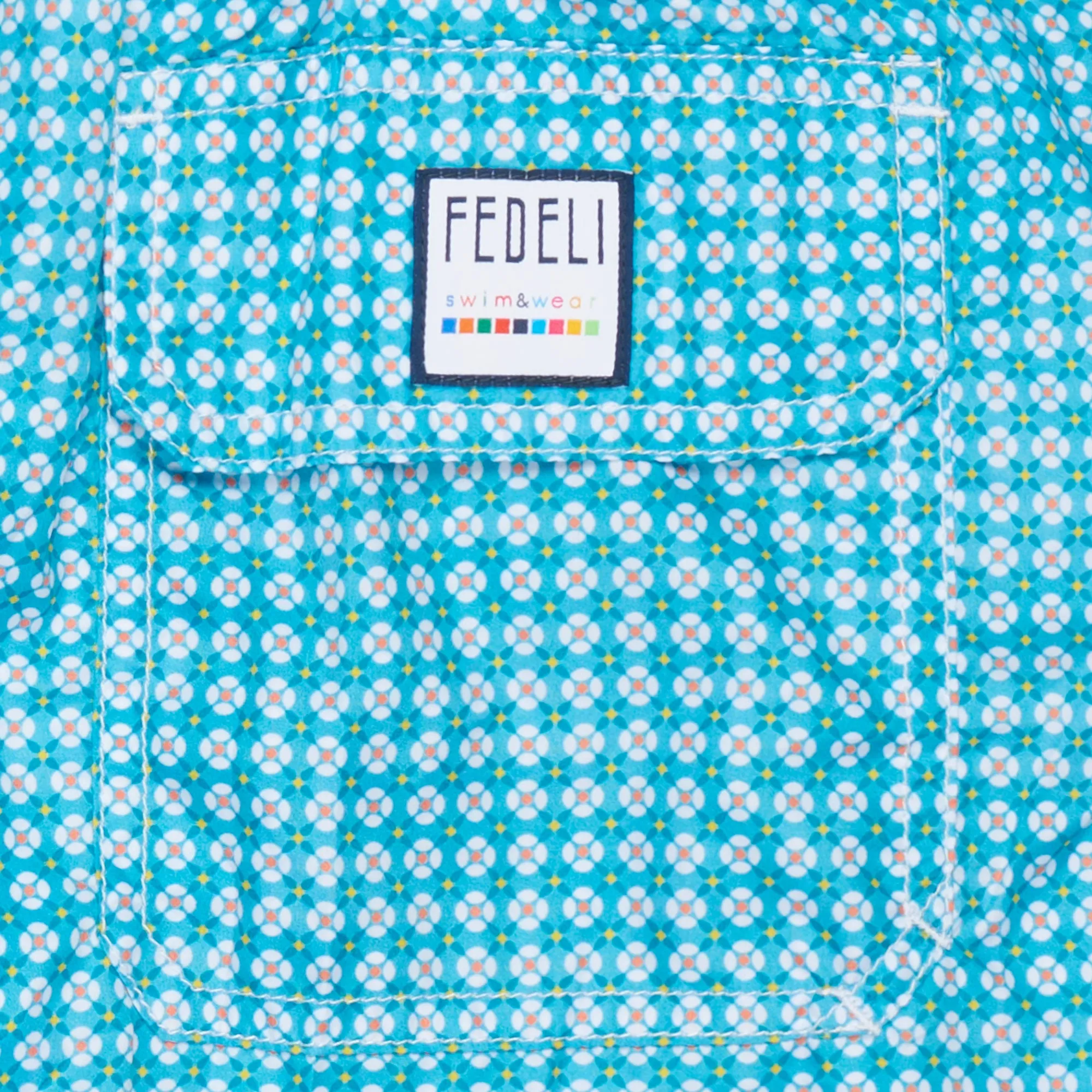 FEDELI Teal Blue Geometric Printed Madeira Airstop Swim Shorts Trunks NEW 2XL