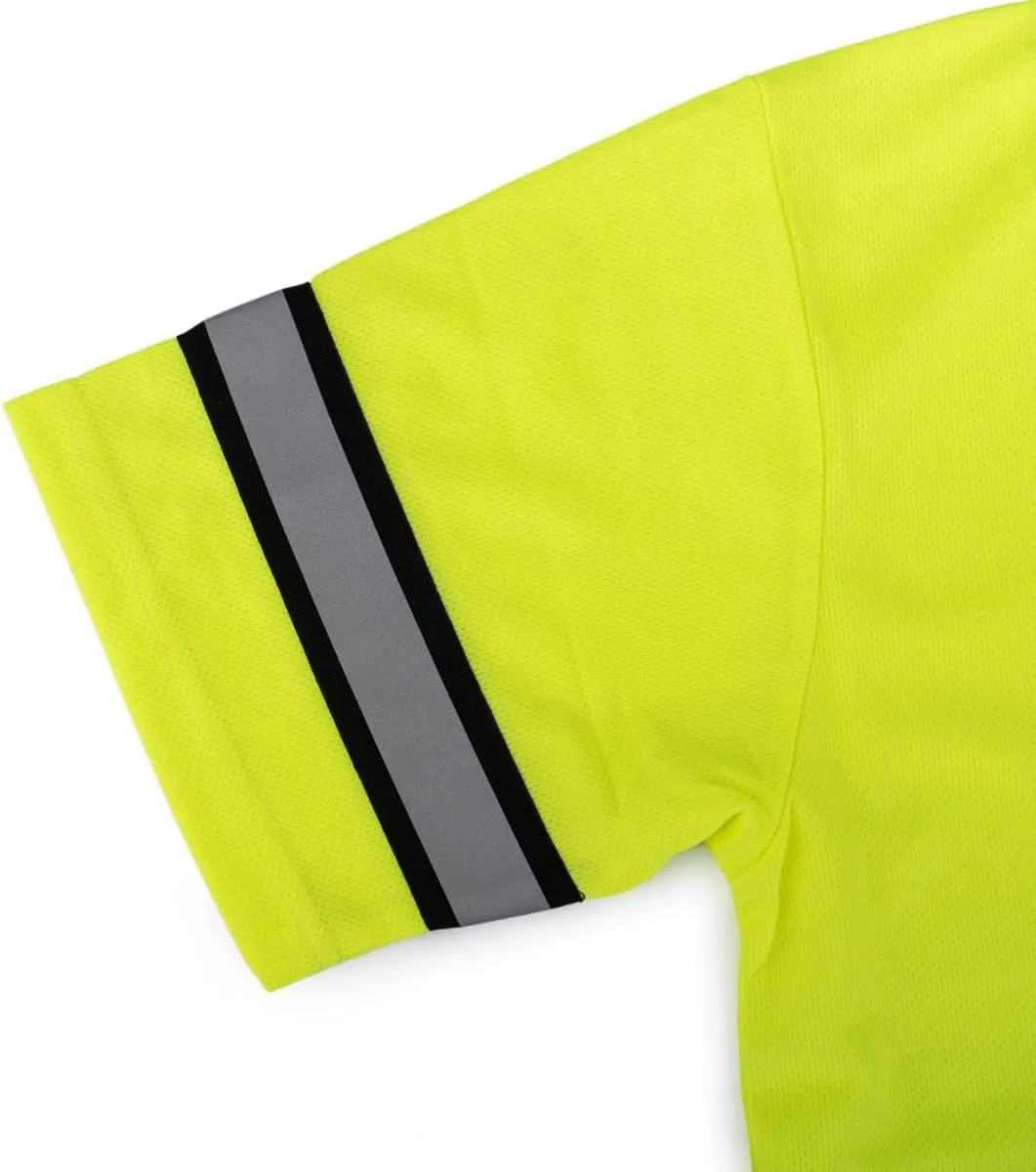 First Class Men's High Visibility Regular Fit Security and Plain Polo Shirt with Reflective Stripes Yellow/Lime ANSI