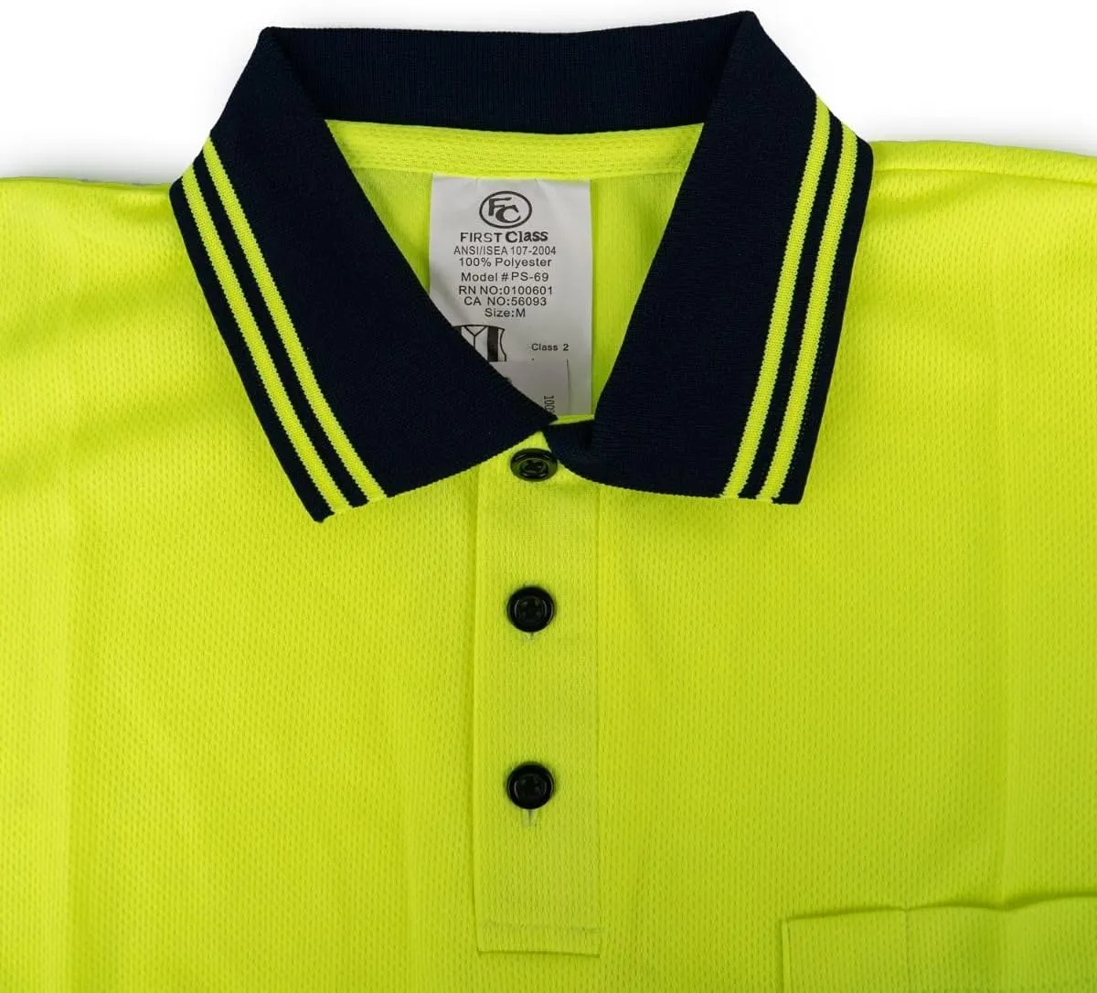 First Class Men's High Visibility Regular Fit Security and Plain Polo Shirt with Reflective Stripes Yellow/Lime ANSI