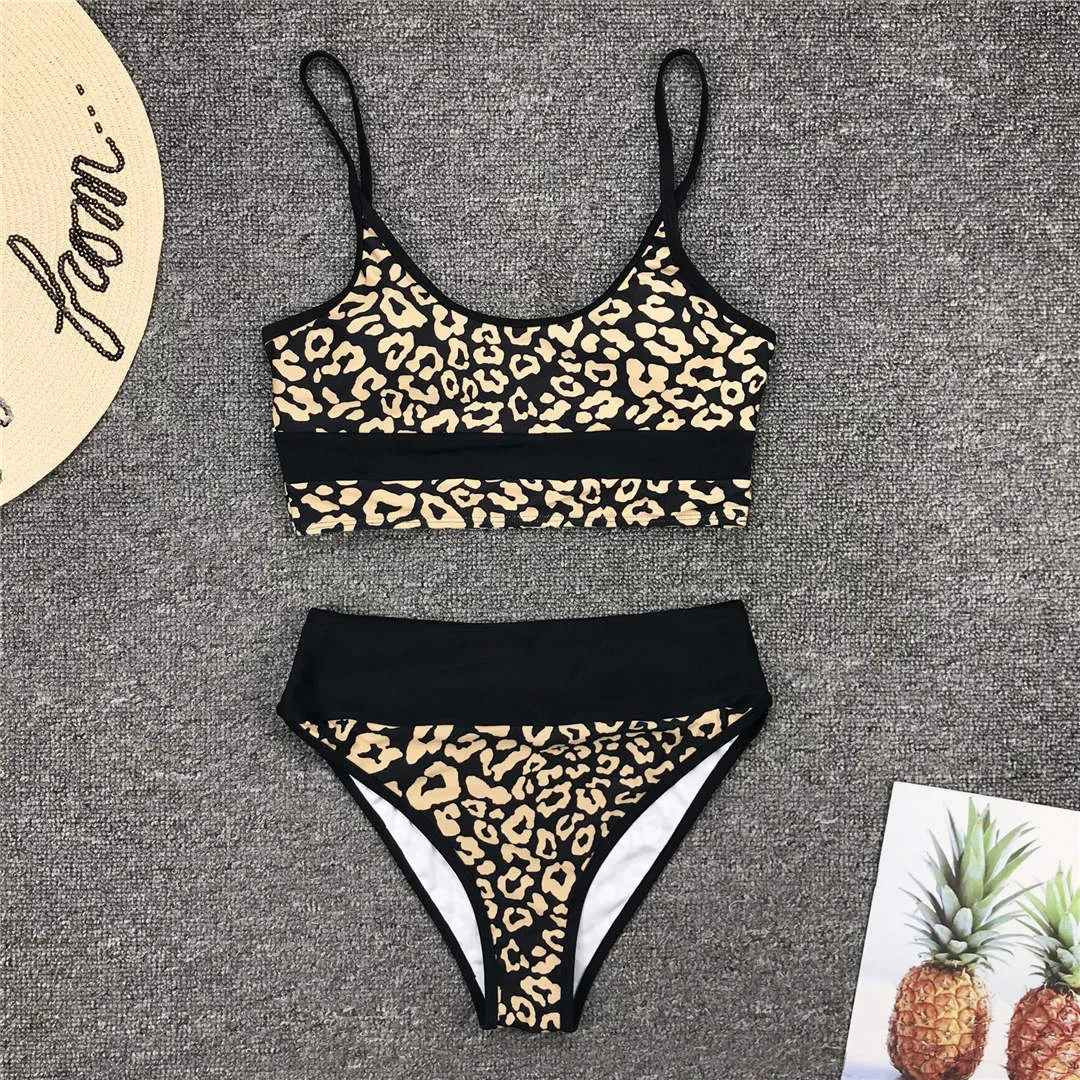 Golden Printed Bikini High Waist Swimsuit 2022 Women Swimwear Two-piece Bikini set Bather Splicing Bathing Suit Swim Wear V1717L