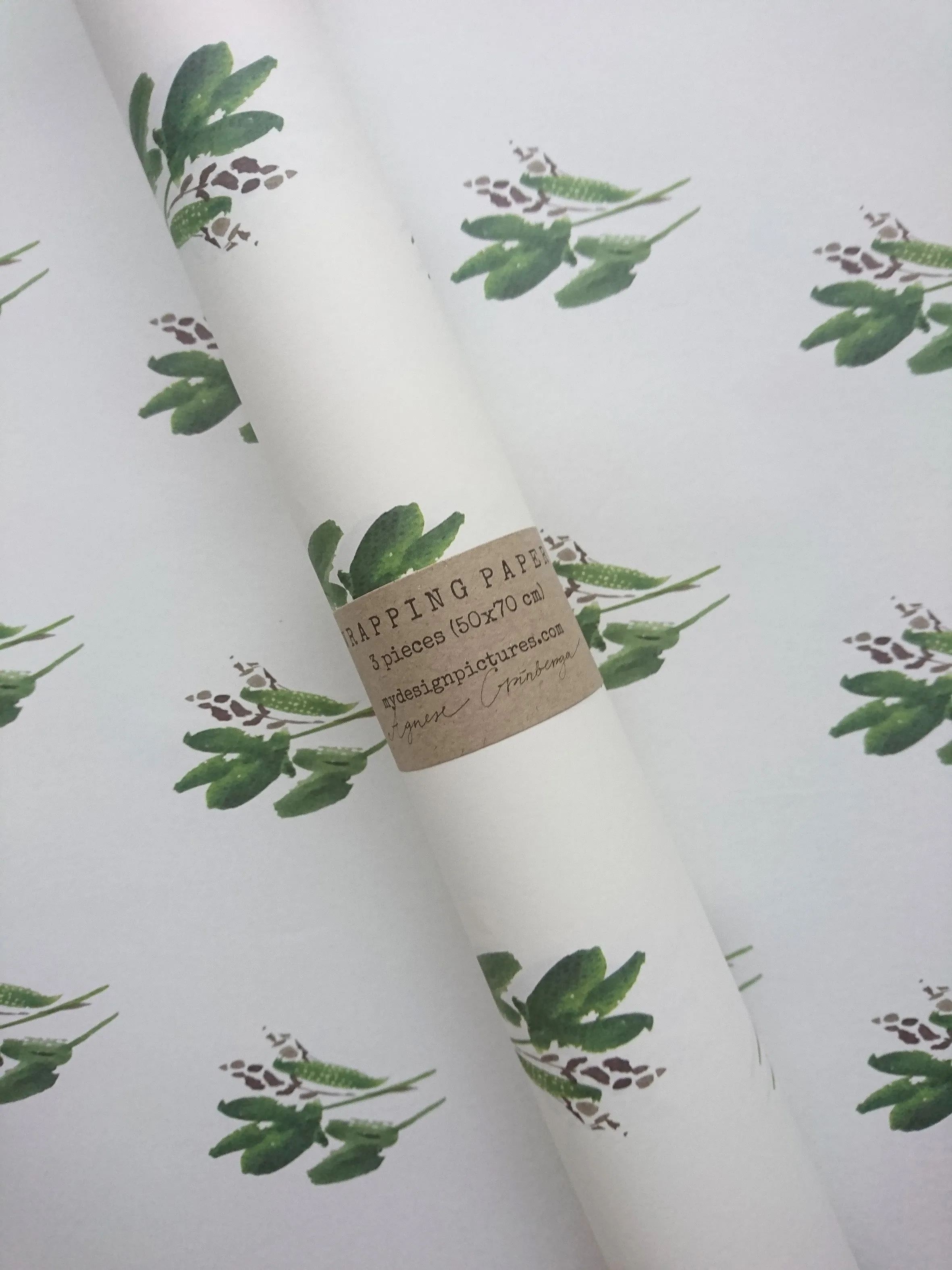 Green leaves pure white wrapping paper