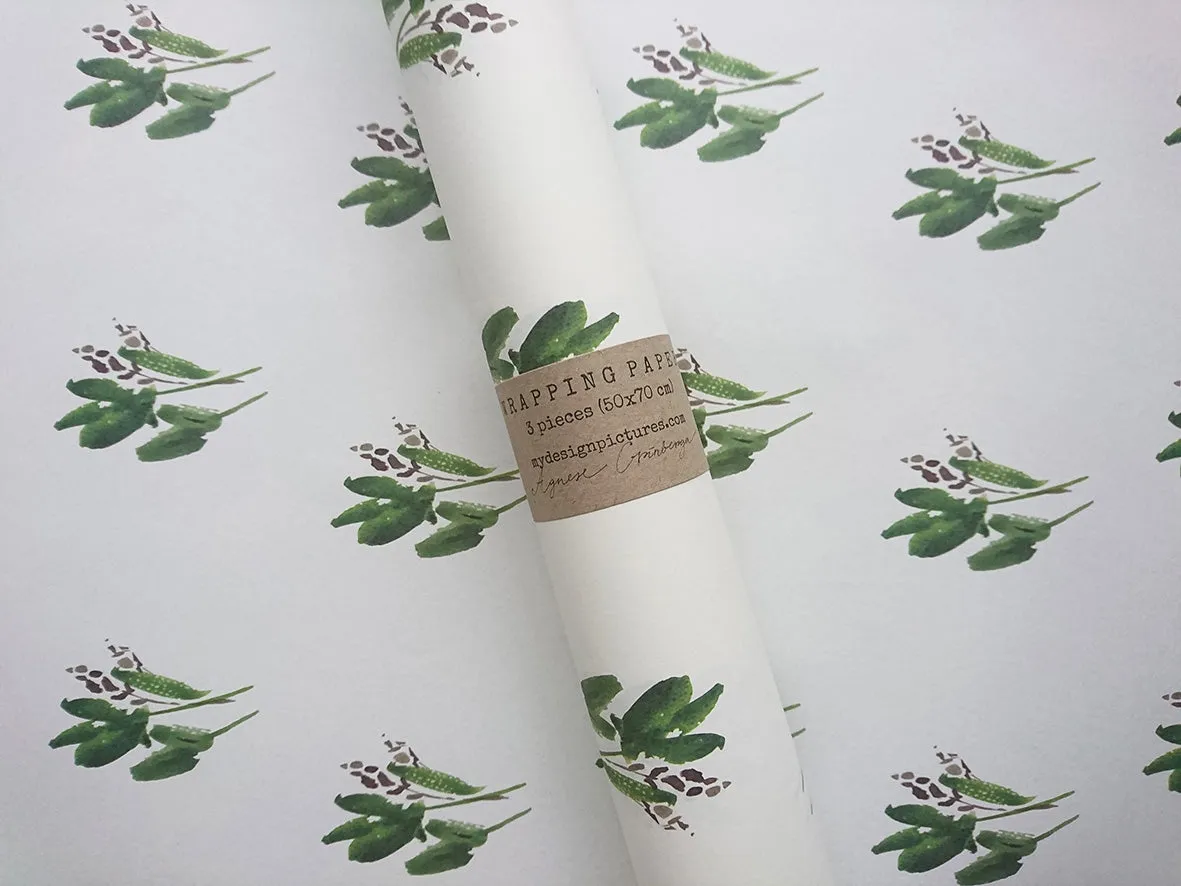 Green leaves pure white wrapping paper