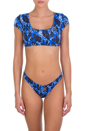 Jules Crop Top Bikini Blue/Black Leaves
