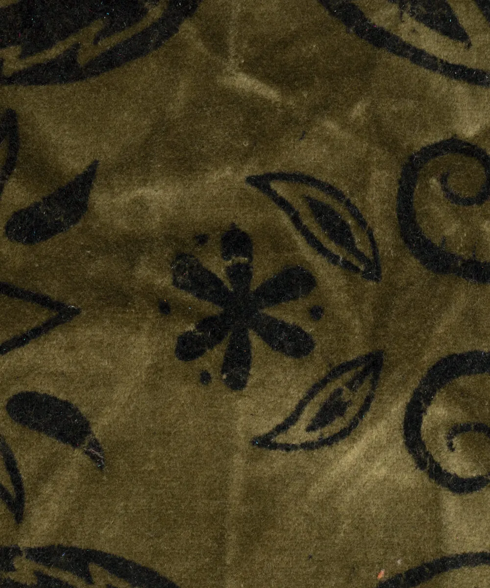 Khaki Colour Floral Digital Print Cotton Velvet Fabric