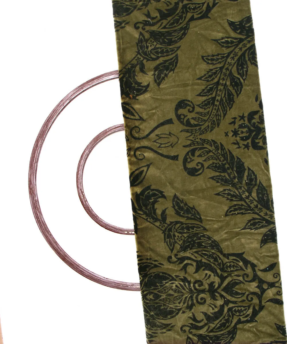 Khaki Colour Floral Digital Print Cotton Velvet Fabric