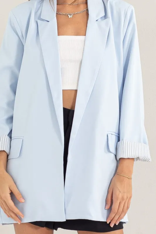 L.Blue Open Front Long Sleeve Jacket