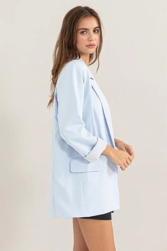L.Blue Open Front Long Sleeve Jacket