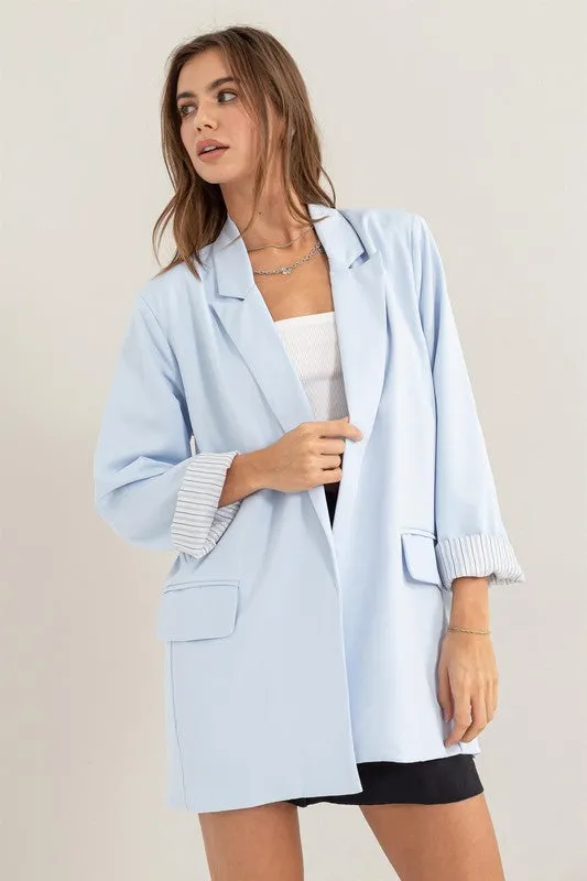 L.Blue Open Front Long Sleeve Jacket