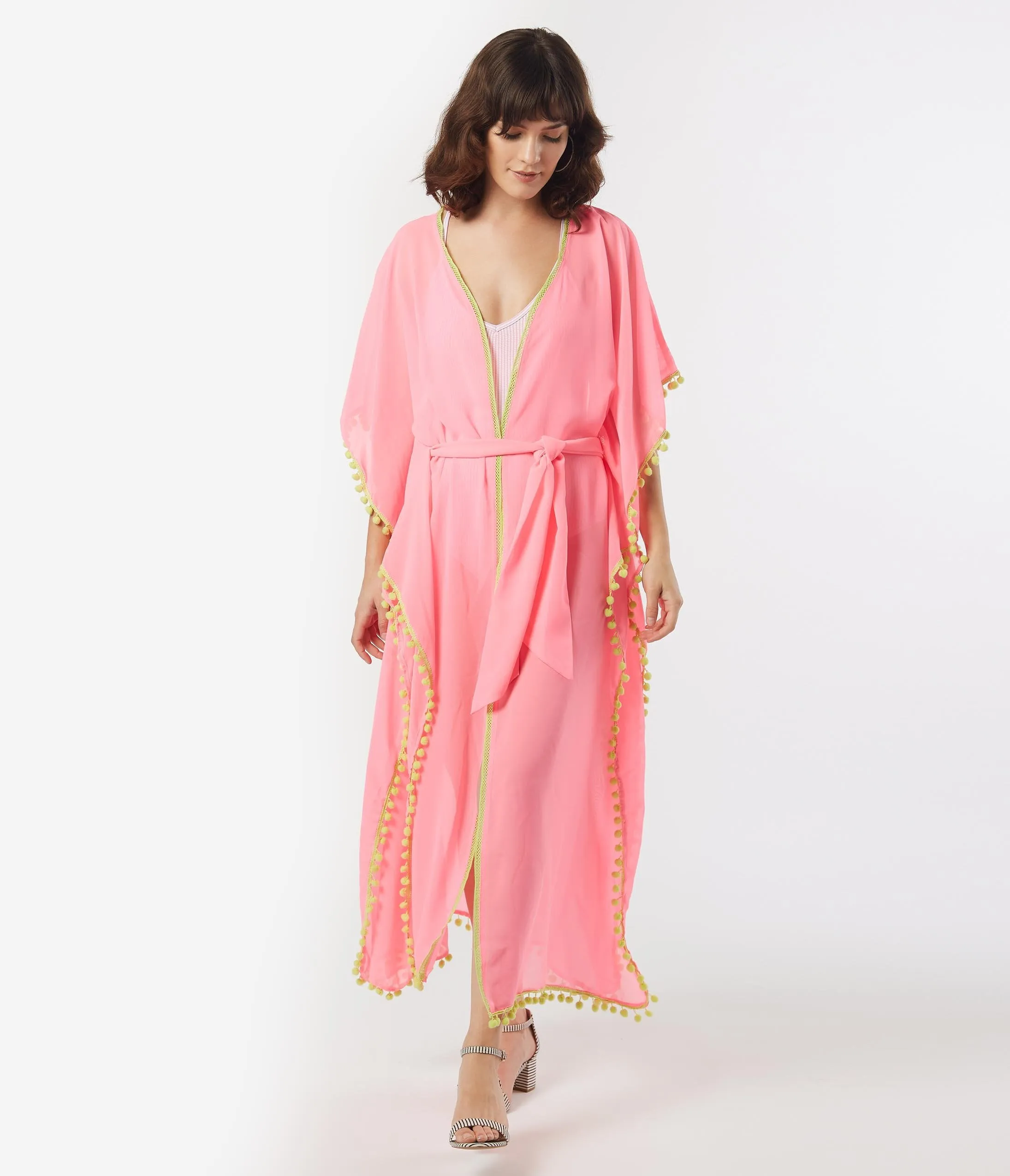 Light Pink Pom Pom Coverup Kimono