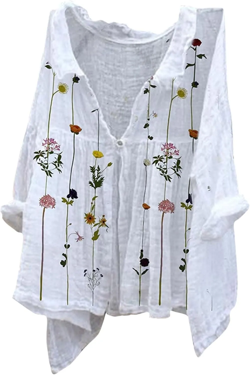 Linen Shirts for Women Print Natural Autumn Fragrant Fabric Shirt Blue Shirts for Women Oversized Button Down Shirts