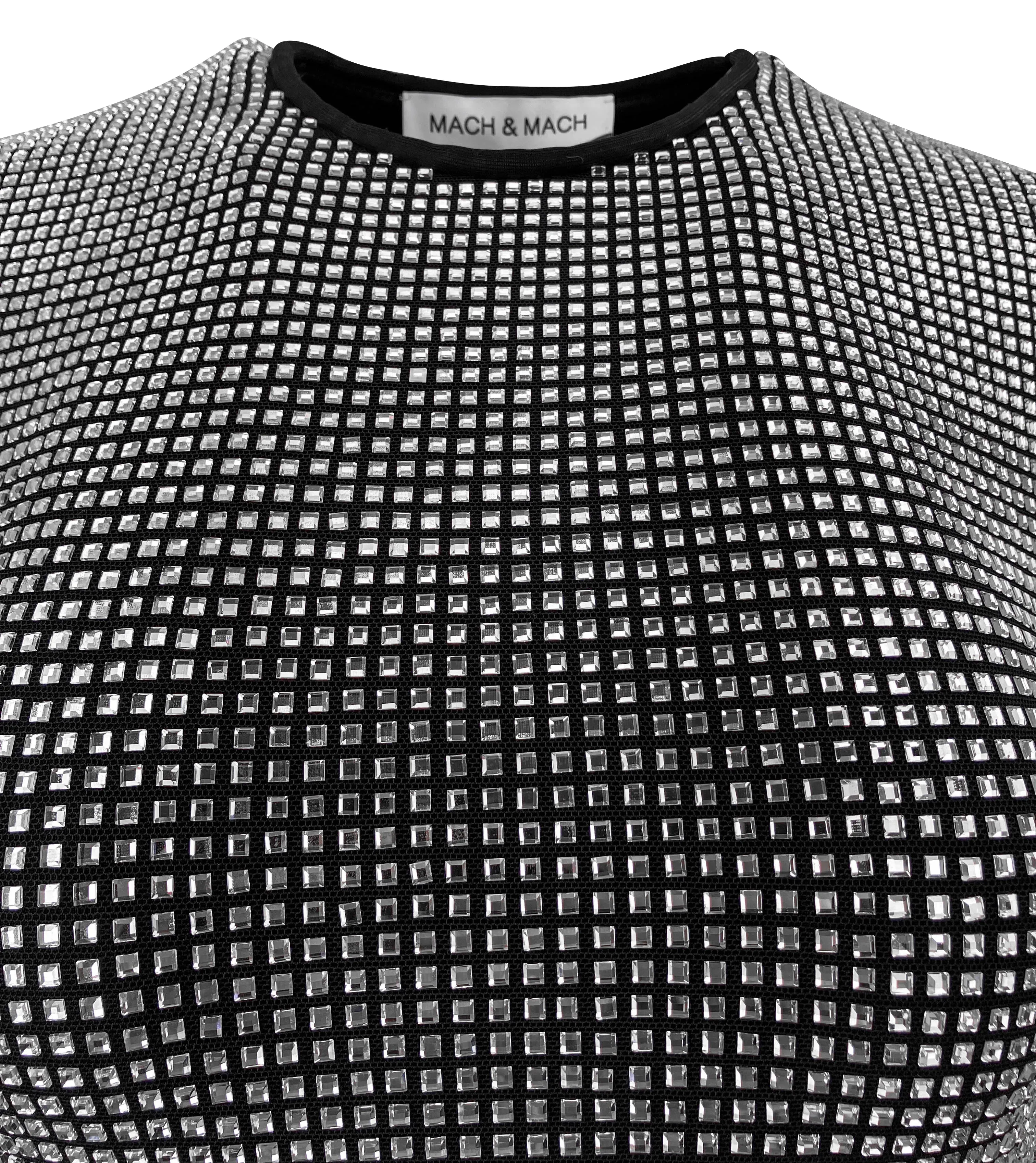 Mach & Mach Crystal Mesh Cut Out Mini Dress in Silver