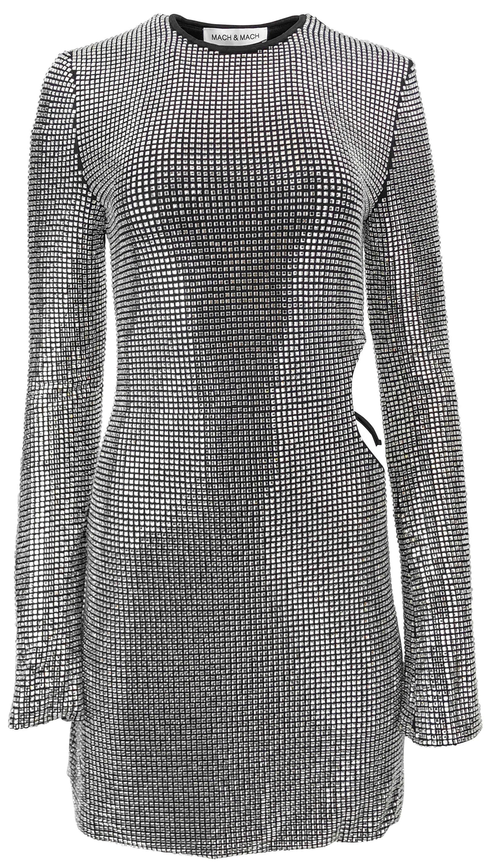Mach & Mach Crystal Mesh Cut Out Mini Dress in Silver
