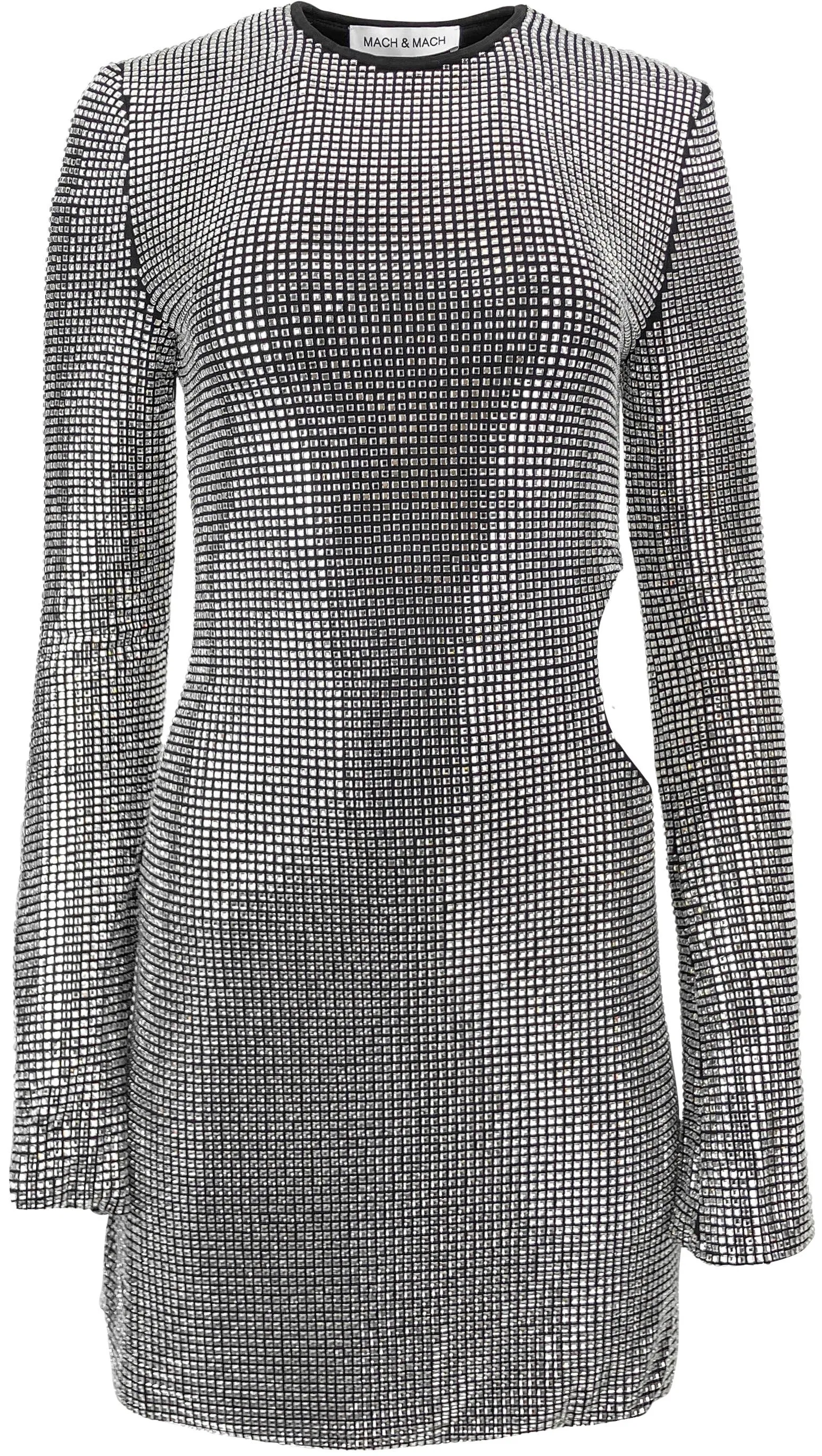Mach & Mach Crystal Mesh Cut Out Mini Dress in Silver