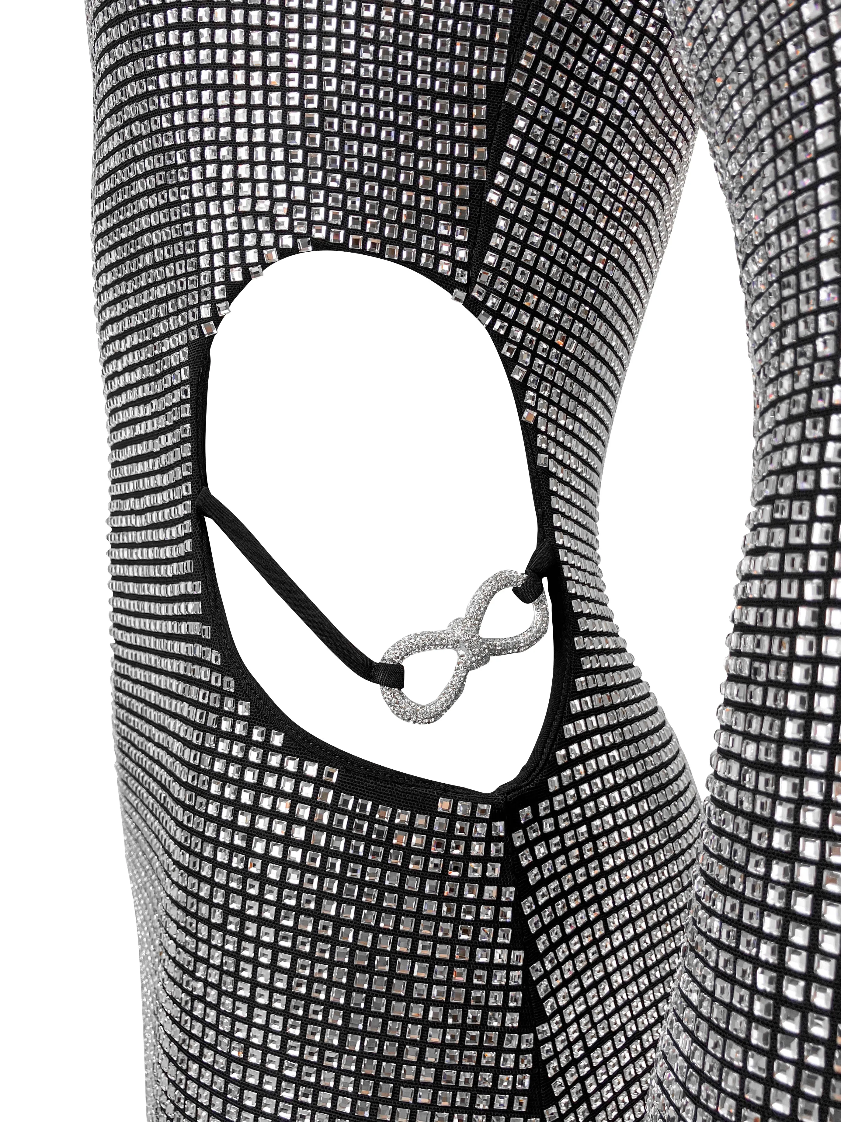 Mach & Mach Crystal Mesh Cut Out Mini Dress in Silver