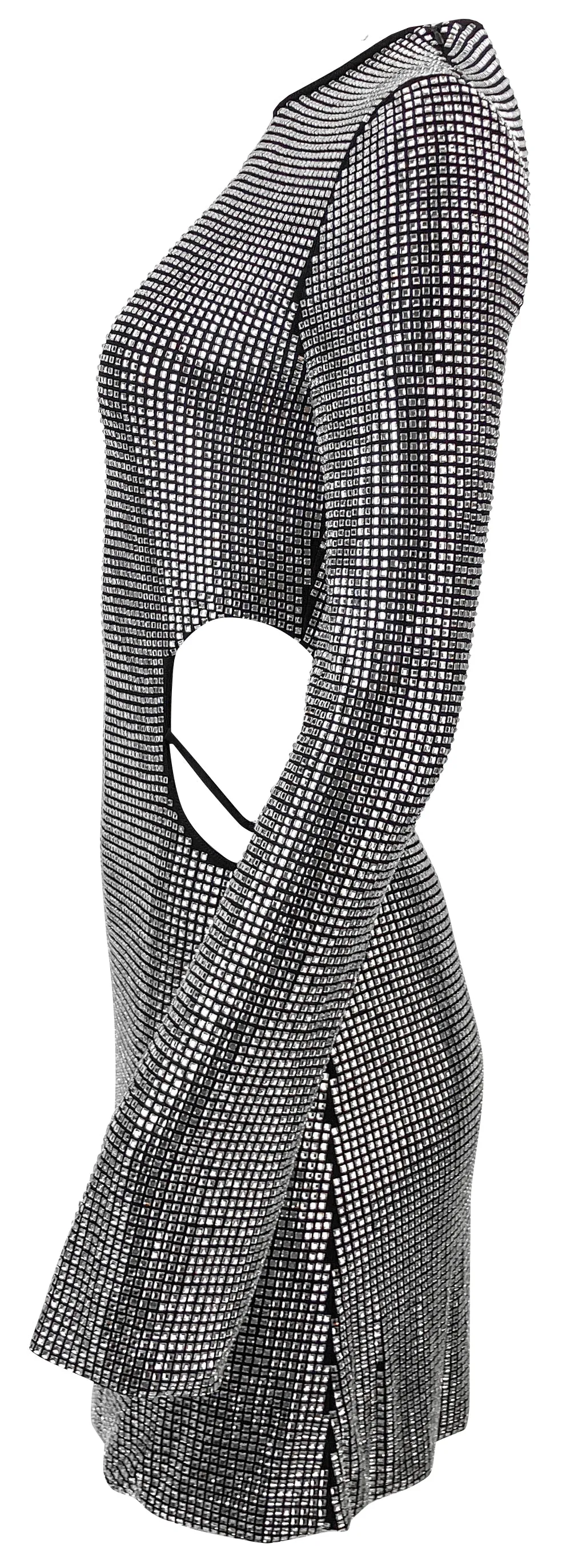 Mach & Mach Crystal Mesh Cut Out Mini Dress in Silver