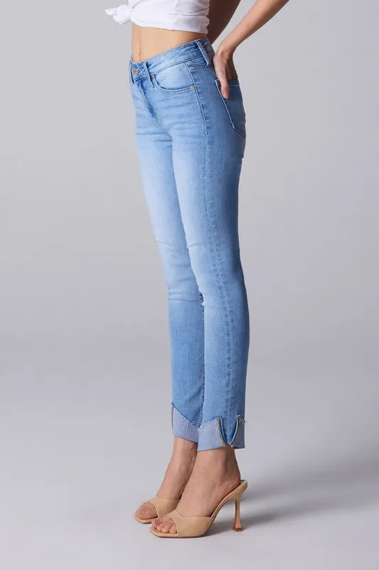 Medium Blue Mid Rise Ankle Skinny Women Jeans