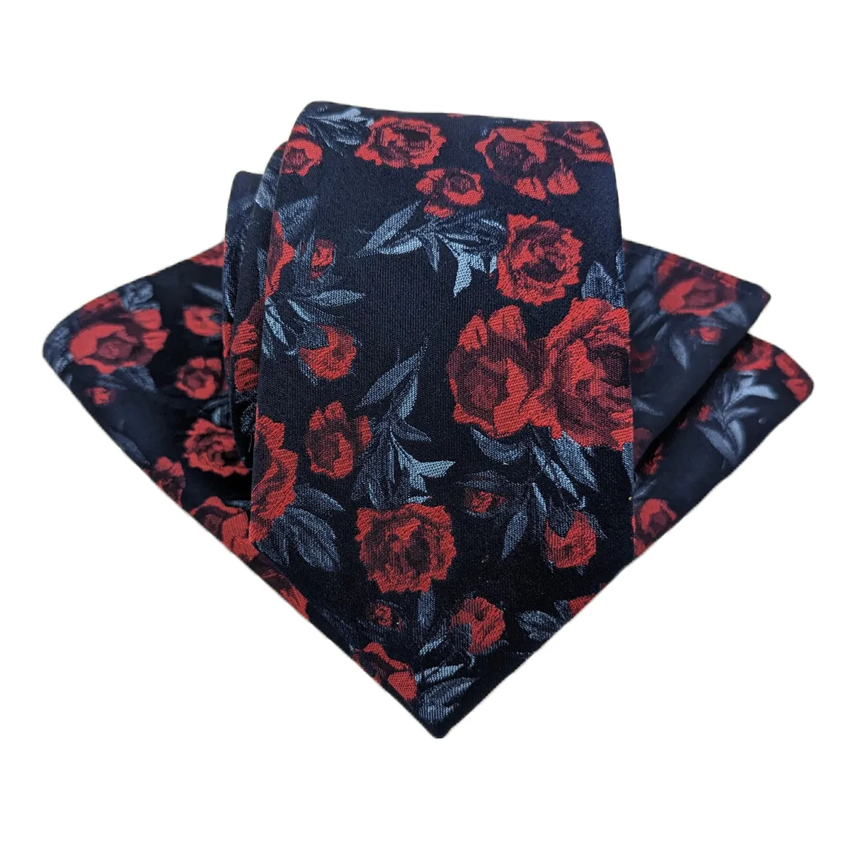 Midnight Red Rose Silk Pocket Square