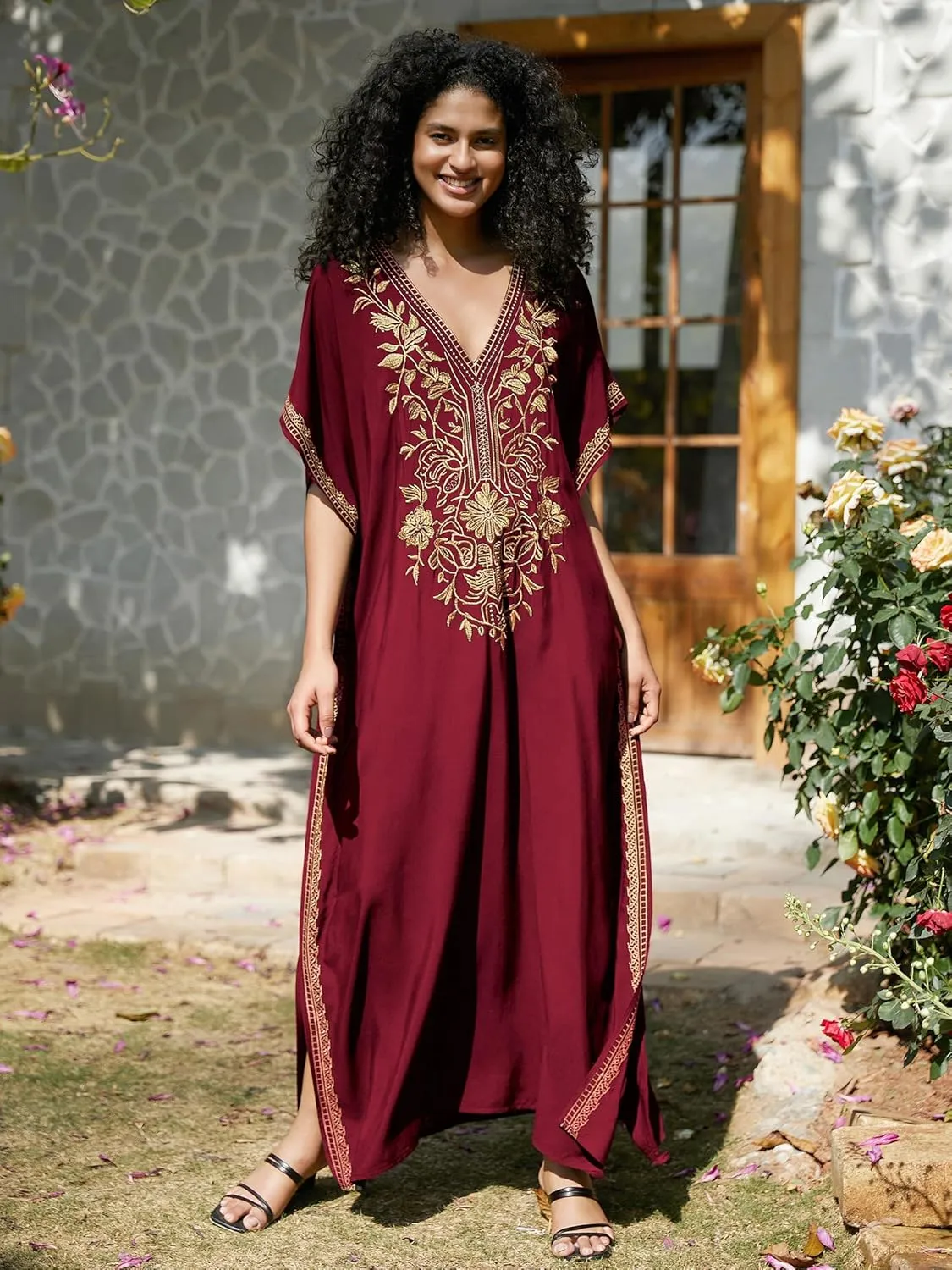 Moroccan Kaftan Dresses for Women Plus Size Caftans Loungewear Embroidered Beach Kaftan Cover up mumu House Dress