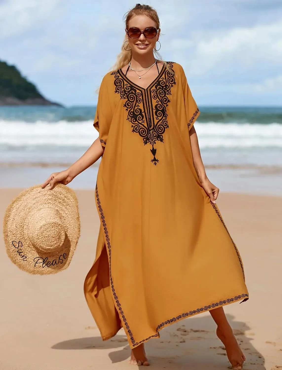 Moroccan Kaftan Dresses for Women Plus Size Caftans Loungewear Embroidered Beach Kaftan Cover up mumu House Dress