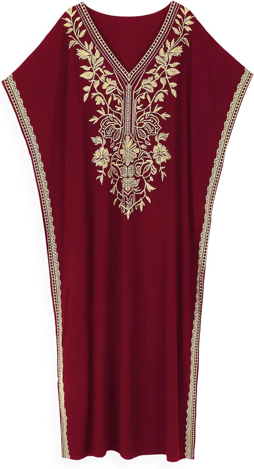 Moroccan Kaftan Dresses for Women Plus Size Caftans Loungewear Embroidered Beach Kaftan Cover up mumu House Dress