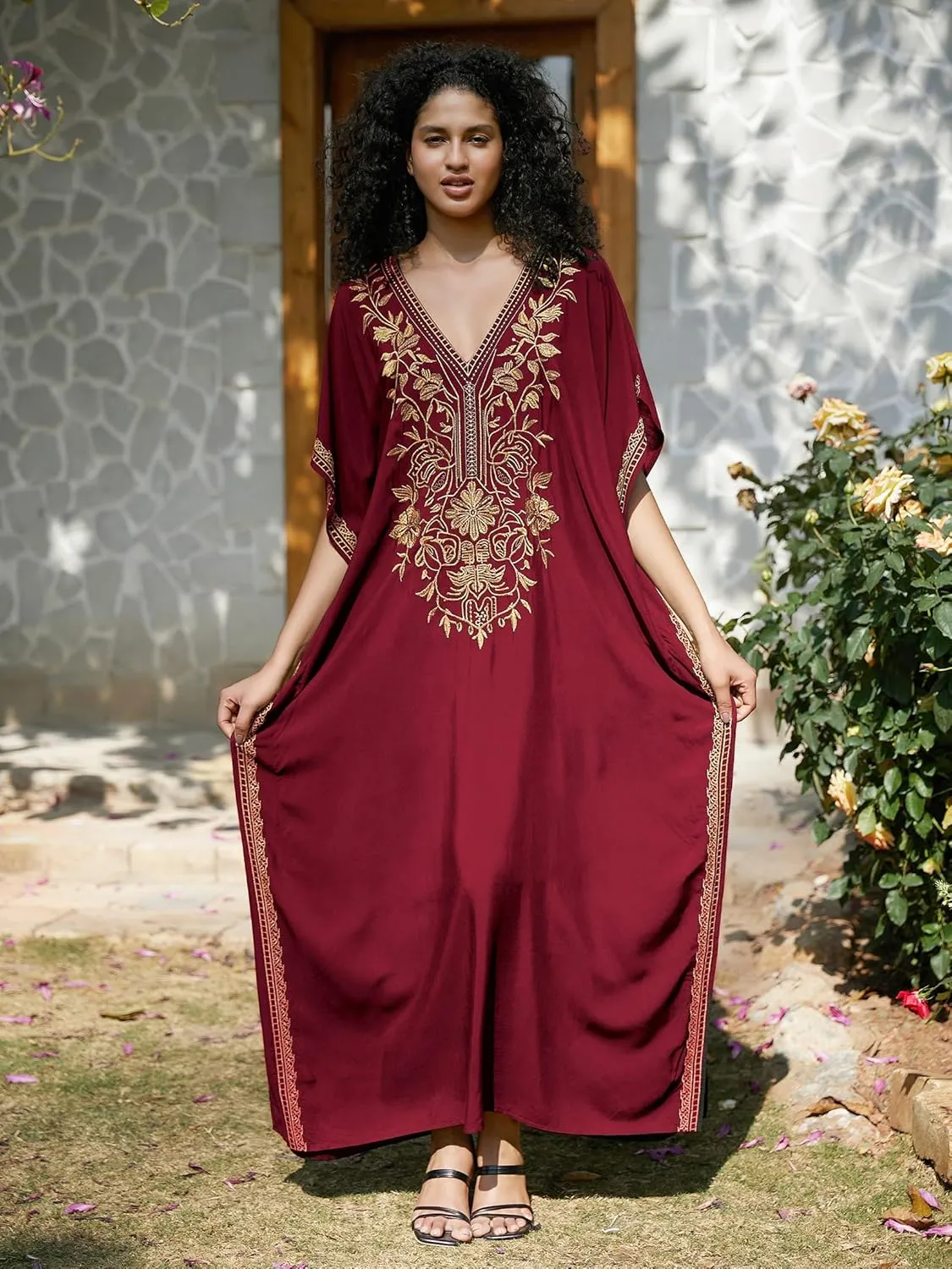 Moroccan Kaftan Dresses for Women Plus Size Caftans Loungewear Embroidered Beach Kaftan Cover up mumu House Dress