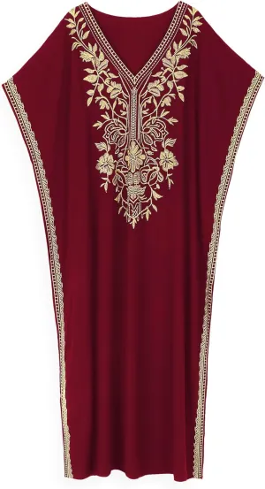 Moroccan Kaftan Dresses for Women Plus Size Caftans Loungewear Embroidered Beach Kaftan Cover up mumu House Dress