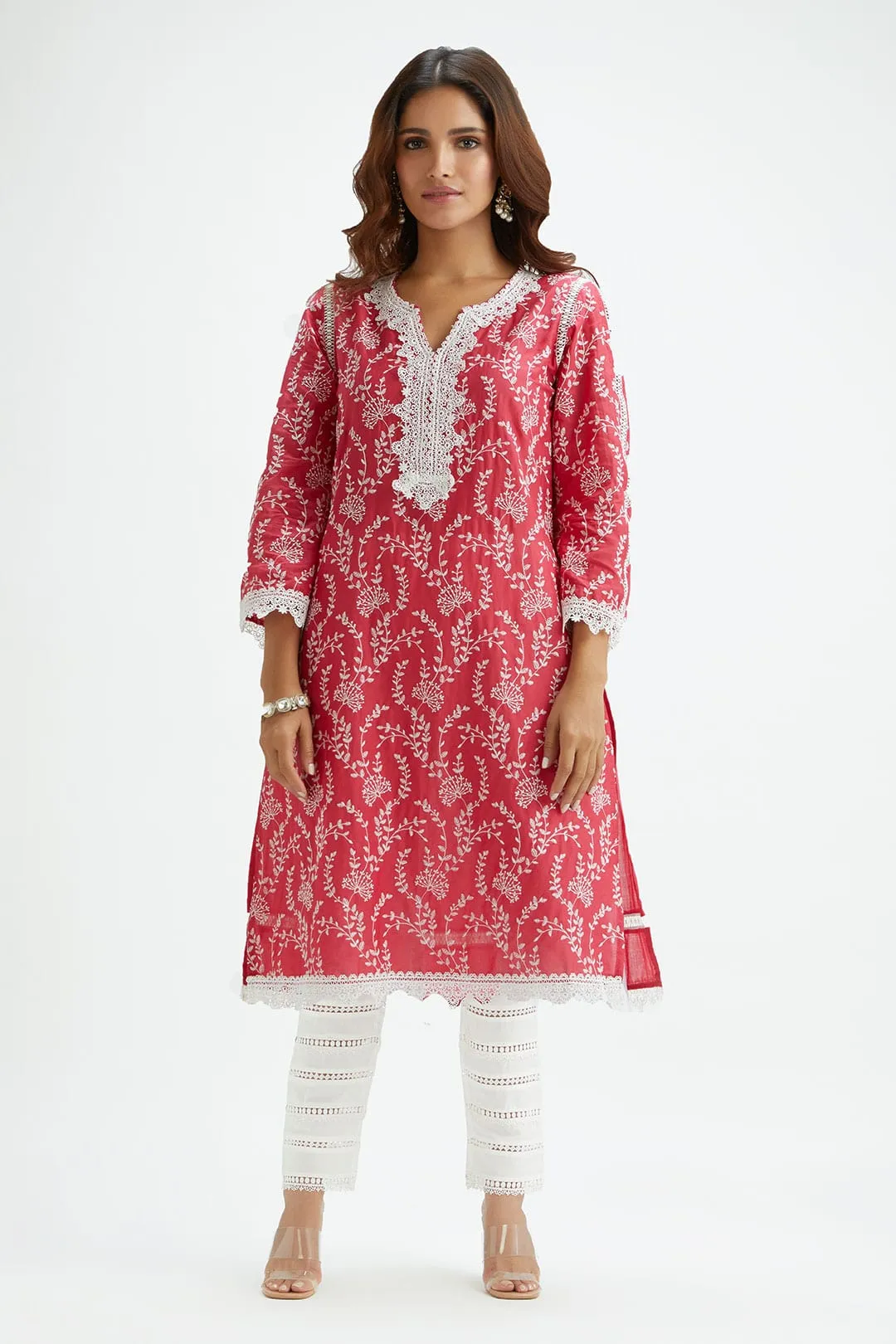 Mulmul Cotton Merlin Red Kurta