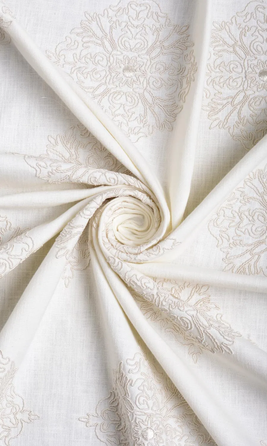 'Opal' Poly-Linen Embroidered Shades (White/ Cream)