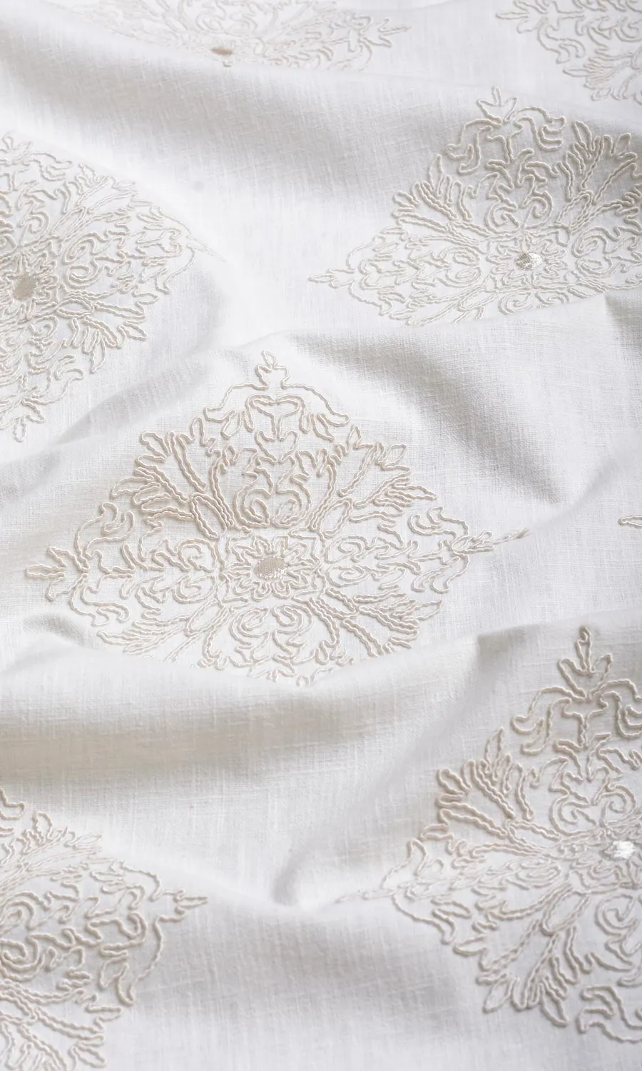 'Opal' Poly-Linen Embroidered Shades (White/ Cream)