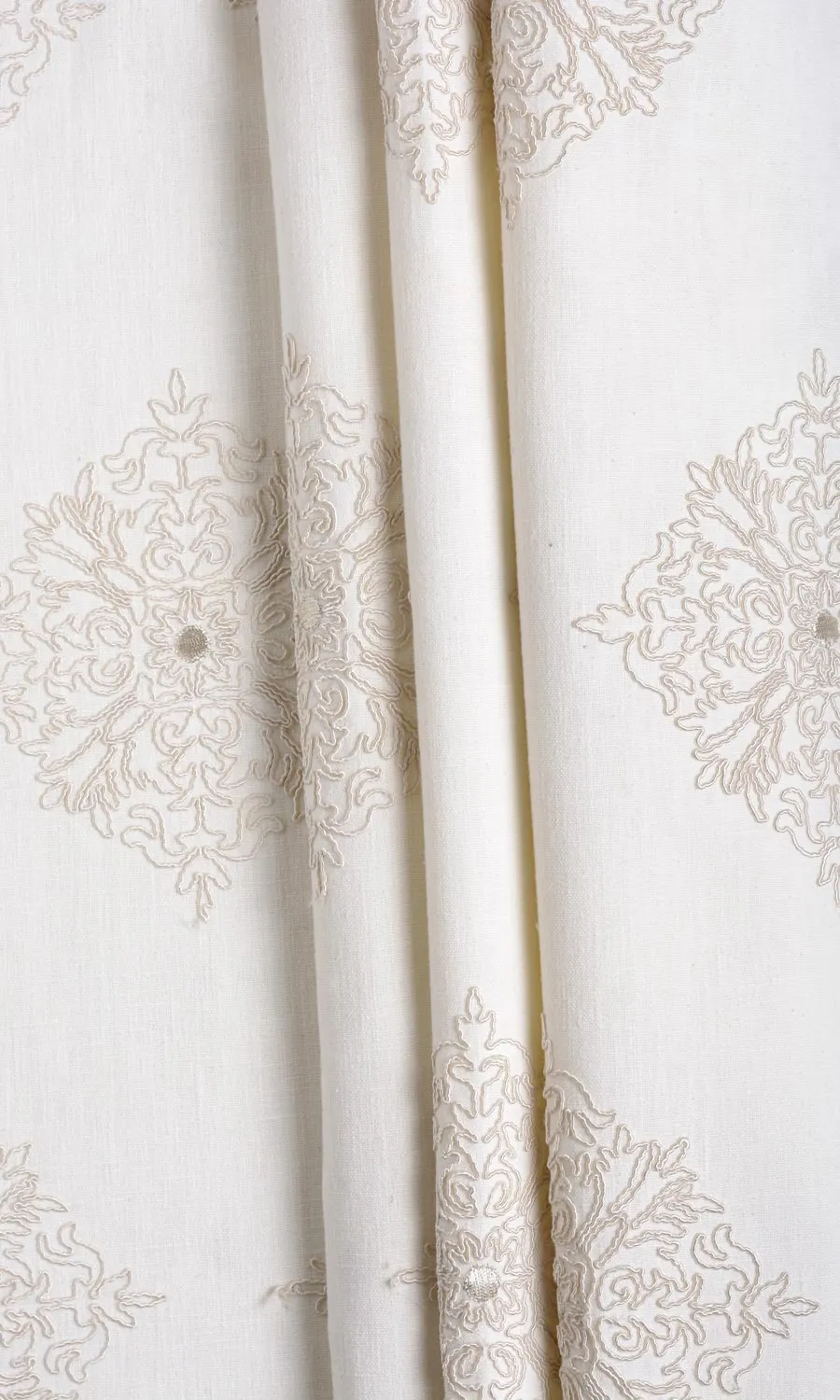'Opal' Poly-Linen Embroidered Shades (White/ Cream)