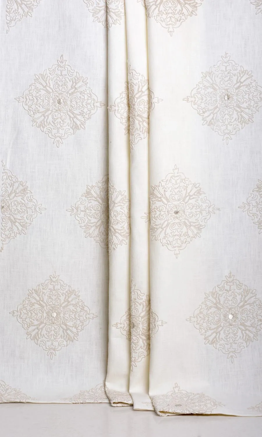 'Opal' Poly-Linen Embroidered Shades (White/ Cream)