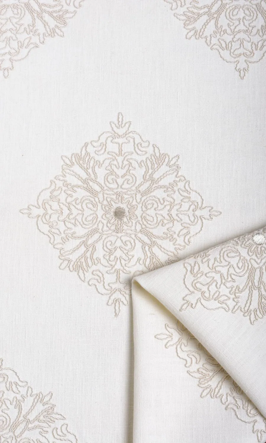 'Opal' Poly-Linen Embroidered Shades (White/ Cream)