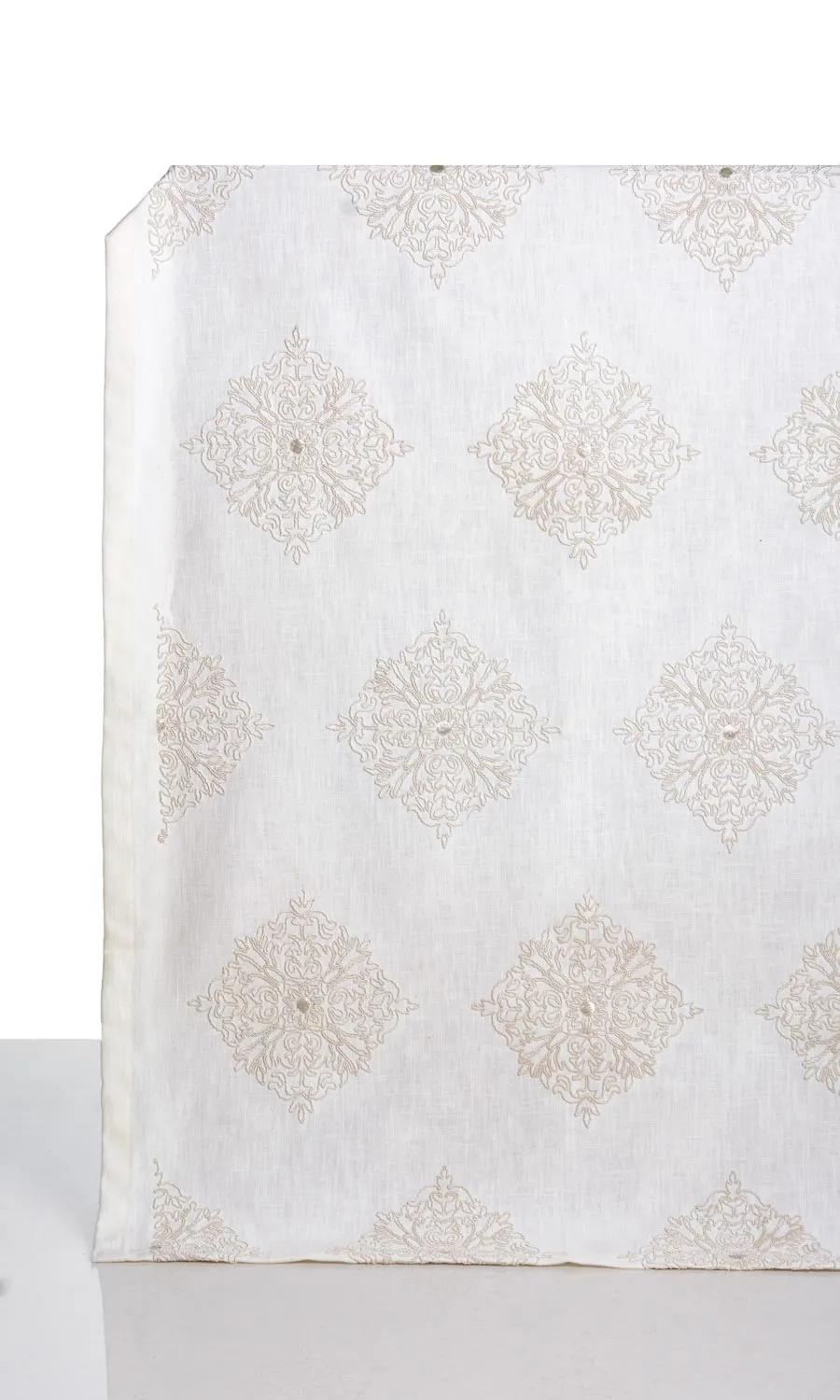 'Opal' Poly-Linen Embroidered Shades (White/ Cream)